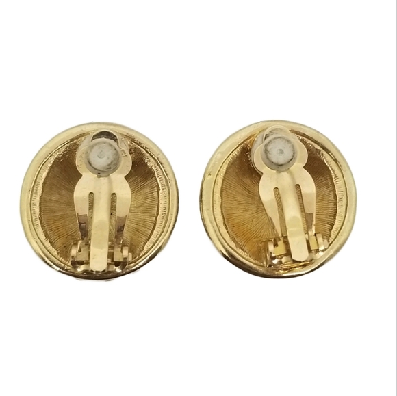 SWAROVSKI VINTAGE 1990s GOLDTONE & PAVE CRYSTAL ROUND CLIP ON EARRINGS - Picture 5 of 7